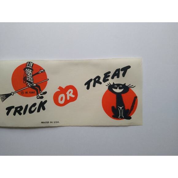 Mr Peanut Halloween Wax Paper Steamer Banner Original 1940s Planters Peanuts Art - Picture 8 of 8